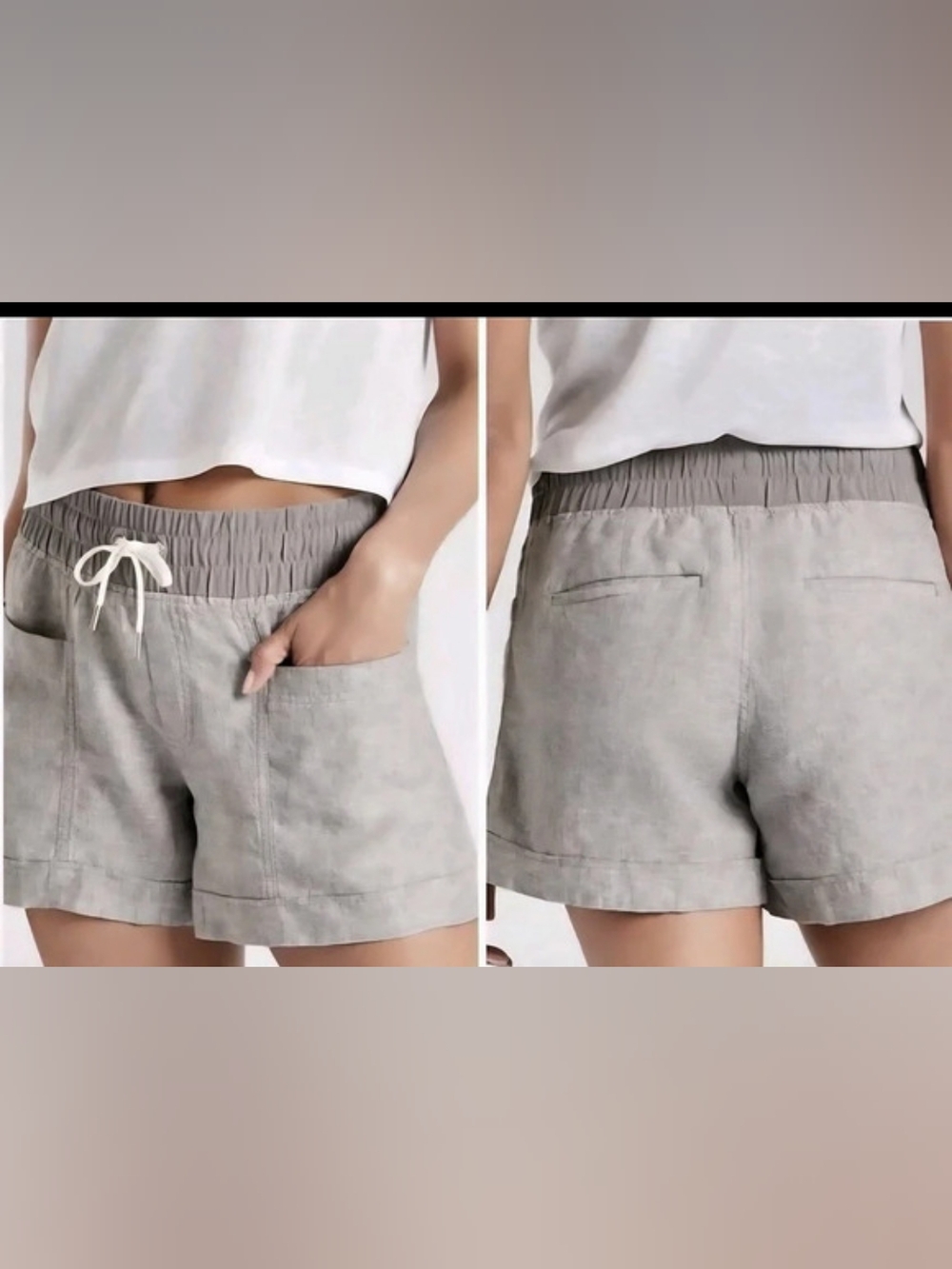 Athleta Beachside Bali Linen Short Cargo Shorts Gray Size 4